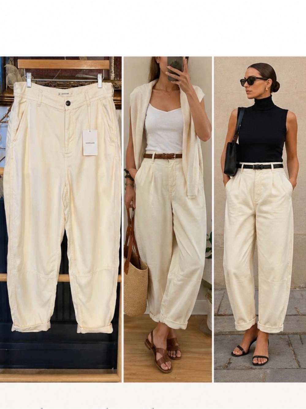 NWT Everlane The Chino Buttersoft Bone Tencel Barrel Style Trouser Sz 8🧡🎀